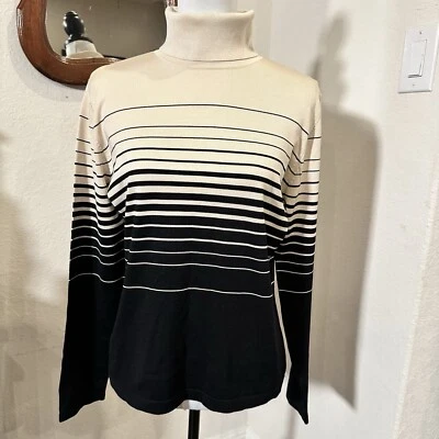 Suéter Harold's Mujer Tostado y Negro Rayas Cuello Alto L Seda Elegante Foto 1 de 4