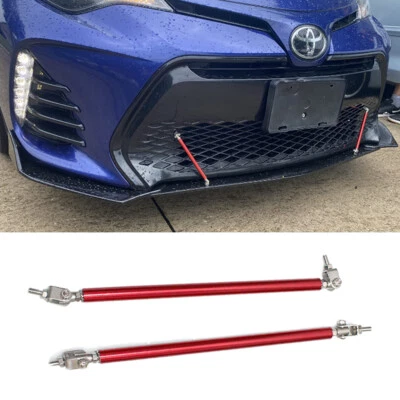 Car Universal Adjustable Front Bumper Lip Splitter Strut Rods Support Bar Red - Image 1 of 4