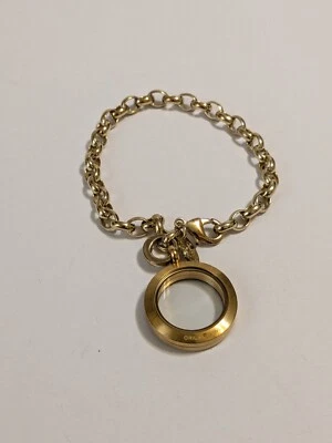 Pulsera de eslabones de cable medallón tono dorado Origami Owl. Sin dijes. 7 1/4". Foto 1 de 4