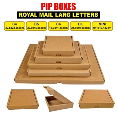 Large Letter box Royal Mail PIP Boxes C4, C5, C6 DL C7 Card board Postal Mailing - Image 1 of 4