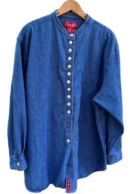 Camisa Denim Venezia Vintage 18/20 Azul 100% Algodón Plata Botones Cuello Banda Foto 1 de 4