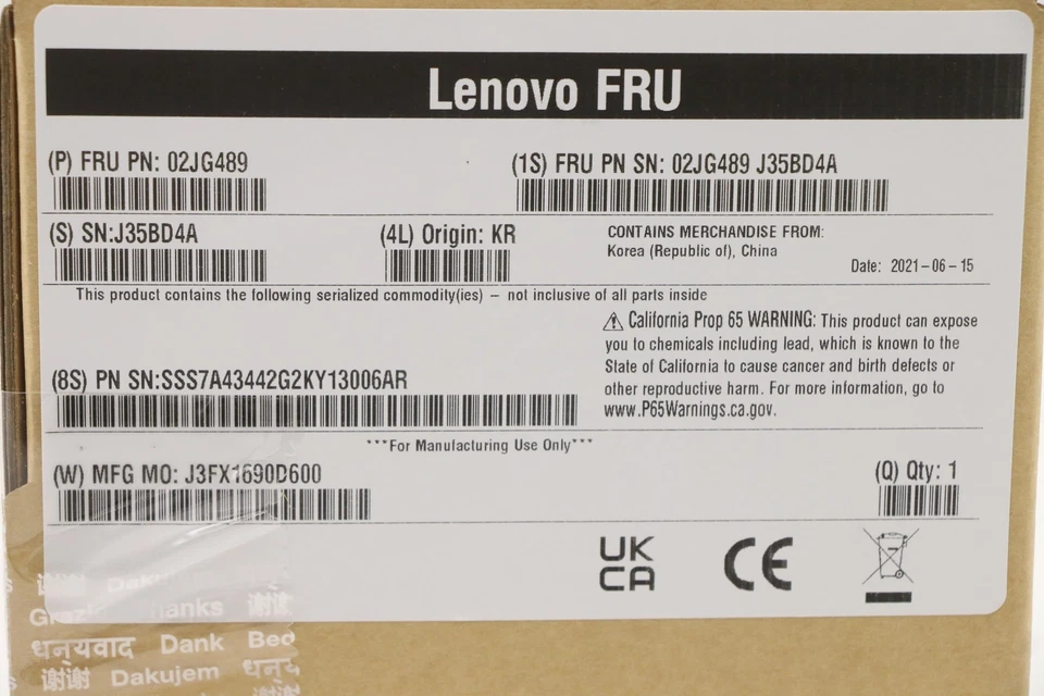 LENOVO 02JG489 4XB7A17063 ThinkSystem 2.5" 1.6TB 12Gb/s SAS SSD