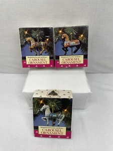 3 Vtg 1992 Carousel Ornaments Classics Hand Painted Porcelain Brass Christmas - Picture 1 of 6