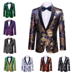 Mens Tailored Blazer Suit Solid Jacket Classic Peak Lapel Sequins Tuxedo Coat - Picture 1 of 60