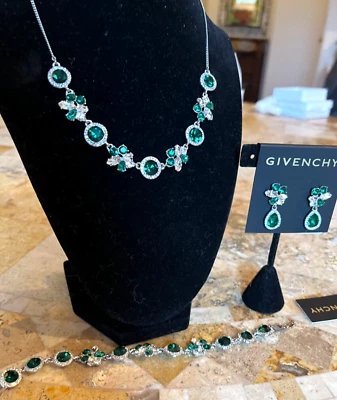 Givenchy  Necklace/Earring/Bracelet Set Silver/Green - Image 1 of 4
