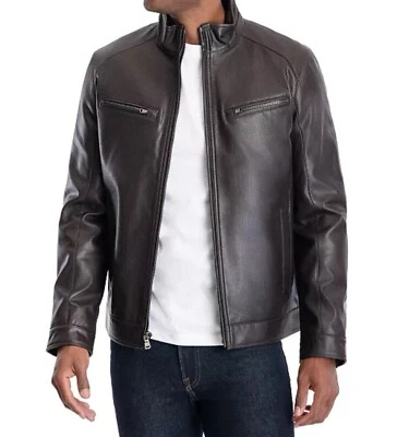Chaqueta de moto Michael Kors MiMen de cuero sintético perforado nueva con etiquetas XL Foto 1 de 4