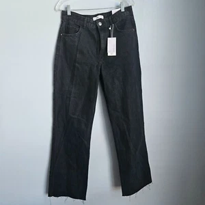 MNG Mid-Waist Full Length Wide Leg Black Denim Jeans Size 8 NWT - Picture 1 of 10