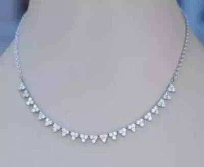 Collar de tenis para mujer de diamantes de corte redondo de 5 quilates enchapado en oro de 14 k Wh de 18" Foto 1 de 3