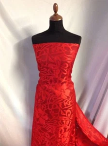NUEVO diseñador de alta clase Red Chiffon Satin floral burnout vestido de tela - Imagen 1 de 3
