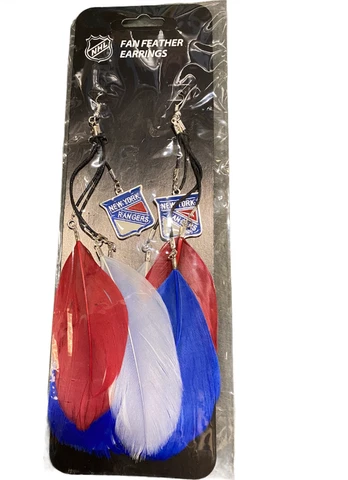 New York Rangers Feather Style Earrings With Team Logo NHL Licensed - NWT Cover
