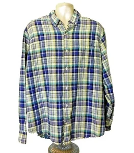 Banana Republic Shirt XXL Blue Purple Plaid Long Sleeve Linen Cotton - Picture 1 of 6