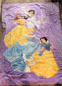 Vtg 90s Disney Princess Jasmine Reversible Twin Comforter Blanket Belle Aurora - Picture 1 of 8