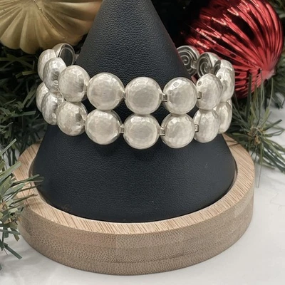 全新带标签 Brighton "Montagne" 手镯锤拉丝银色声明片 7" — 第 1/4 张图片