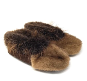 Alaska Raw Fur Co Mink Beaver Slippers Womens size 10 brown - Picture 1 of 7