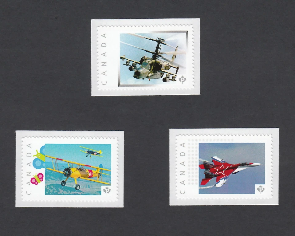 HELICOPTER = JET= AIRPLANE =set 3 Picture Postage stamps MNH Canada 2014 [p5-j3] - Image 1 of 2