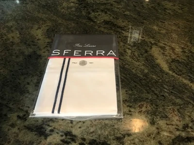Sferra Boudoir Sham Grande Hotel Cotton Percale White/Navy 12 X 16" NIP! - Image 1 of 4