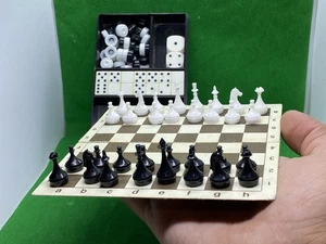 Vintage USSR Mini Tiny Pocket Travel Magnetic Chess Checkers 1980's - Picture 1 of 8