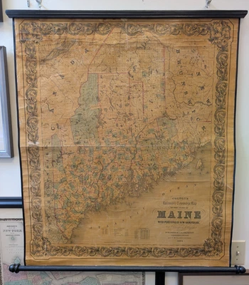 Mapa de pared de lienzo de Maine de 1855; JH Colton Foto 1 de 3