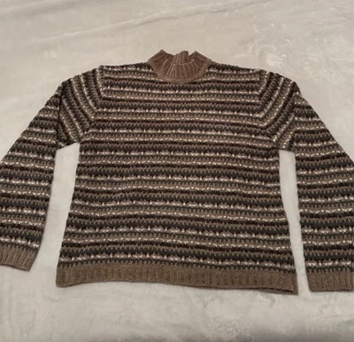 Suéter Vintage Clásico Elementos Tejido Rayas Mezcla Lana Marrón Preppy Pullover  Foto 1 de 4