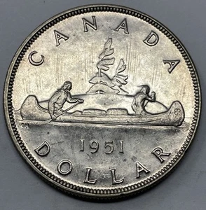 1951 Waterlines Canada Silver $1 Dollar. AU Detail, Hairlines. D-1443 - Picture 1 of 2