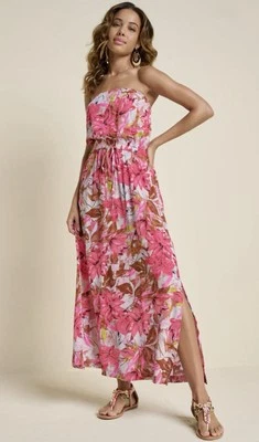 Maxi Vestido Lascana for Venus Sin Tirantes Floral Talla-L Cordón Cintura Bolsillos $79 Foto 1 de 4
