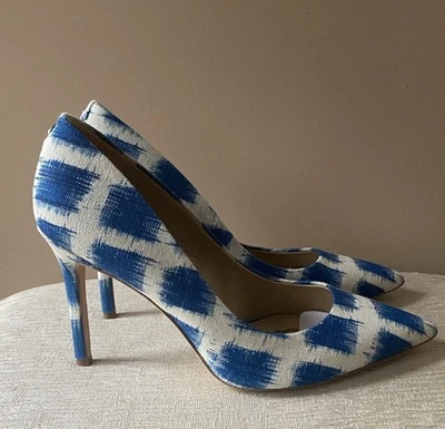 Sam Edelman 9.5, Mujer Azul Blanco Guinga Lona Avellana Punta Tacones Zapatos Foto 1 de 4