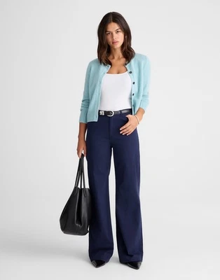 Madewell The Petite Wide-Leg Pant in Garment-Dyed Twill Navy Blue Size 33P - Image 1 of 4