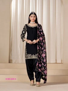 Patiala Anzug mit schwarzer Farbe schwer Dupatta Patiala Salwar Kameez individuelle Nähte - Bild 1 von 33