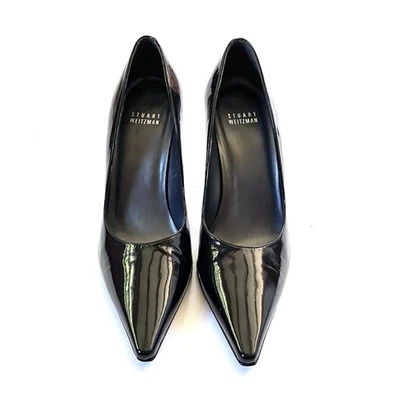 Women’s Stuart Weitzman Pointed Closed Toe Heels Black Patent Leather Pumps 8M - Image 1 of 4