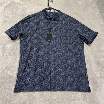 Bugatchi Shirt Mens 2XL Blue Short Sleeve Button Up Floral Mercerized Cotton - Image 1 of 4