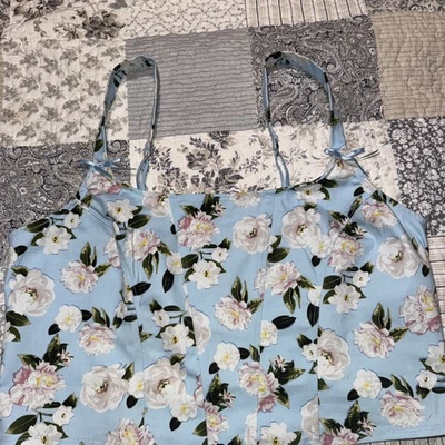 Victoria's Secret XL 白色蓝色修身作物吊带背心帆布 — 第 1/4 张图片