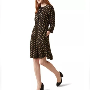 Hobbs London Ariela bronzefarben gepunktetes skurriles Kleid Größe 4 überall zu tragen - Bild 1 von 12
