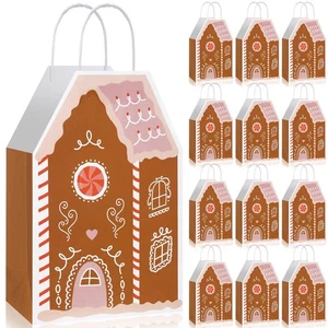 24 Stück Weihnachten Lebkuchenhaus Geschenktüten mit Griffen Haus Lebkuchen S... - Bild 1 von 7
