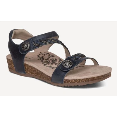 Sandalias Aetrex Jillian Trenzadas Cuarto Correa Talla 8.5 Cuero Azul Marino Cordones Planas Foto 1 de 4