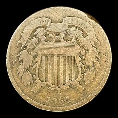 1864 Two Cent Piece 2c USA 2 Cents Antique Copper Coin - Image 1 of 2