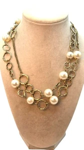 Collana catena maglia vintage tono oro con accenti di perle finte 24" - Foto 1 di 3