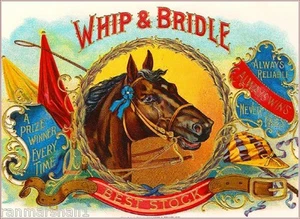 Peitsche & Zaumzeug Pferd Vintage Zigarre Tabak Box Kiste Innen Etikett Kunstdruck - Bild 1 von 1