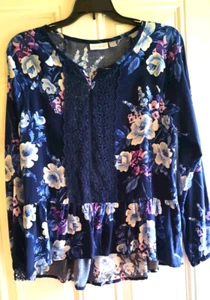 PLACE Blouse - XXL (16) - Notched Scoop Neck, Long Sleeves/Hi/Lo Ruffle Hem - Picture 1 of 6