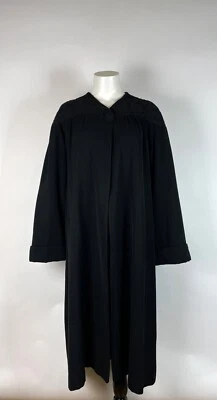 1940s Vintage CROWNLEY black Wool Gabardine Swing Coat + Beaded XL, damage - Image 1 of 4