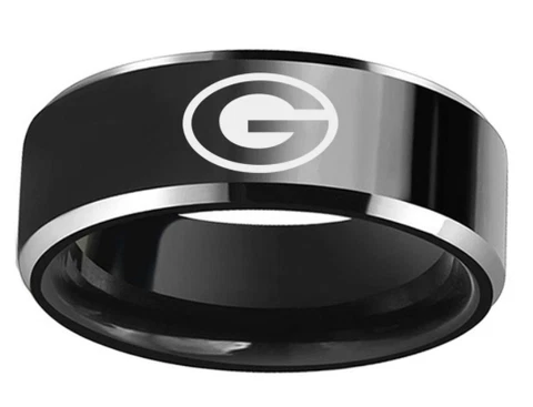 Green Bay Packers Black Stainless Steel Engraved Ring Sizes 6 7 8 9 10 11 12 13 Cover
