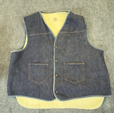 Chaleco vaquero de mezclilla Carhartt vintage para hombre XL Sherpa forrado ropa de trabajo EE. UU. abotonado Foto 1 de 4