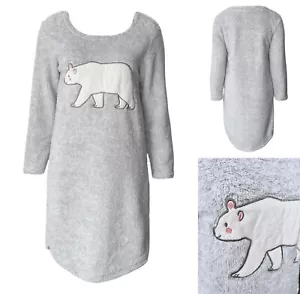 Camisón de dormir Bigshirt pijama polar manga larga aplicación de oso cálido talla S - Imagen 1 de 5