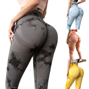 Womens High Waist Tie Dye Seamless Leggings Scrunch Butt Lift Elastic Yoga Pants - Picture 1 of 36