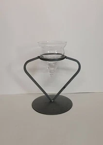 DIAMANT Kerzenhalter Eisen Metall Nickel gebürstet + Glastropfenhalter - Bild 1 von 3