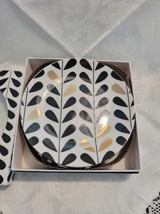 Macys Dessert Plates 6" with 14k Gold Black and White. Set of 4. New in Box - Picture 1 of 5