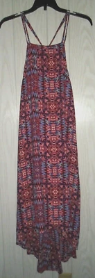 GB 绑带连衣裙 Sundress Flowy Tribal Aztec Rave 高低下摆女式大号 54 美元 — 第 1/4 张图片