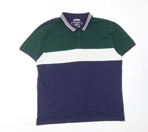 Red Herring Mens Blue Colourblock Cotton Blend Polo Size L Collared Button - Picture 1 of 10