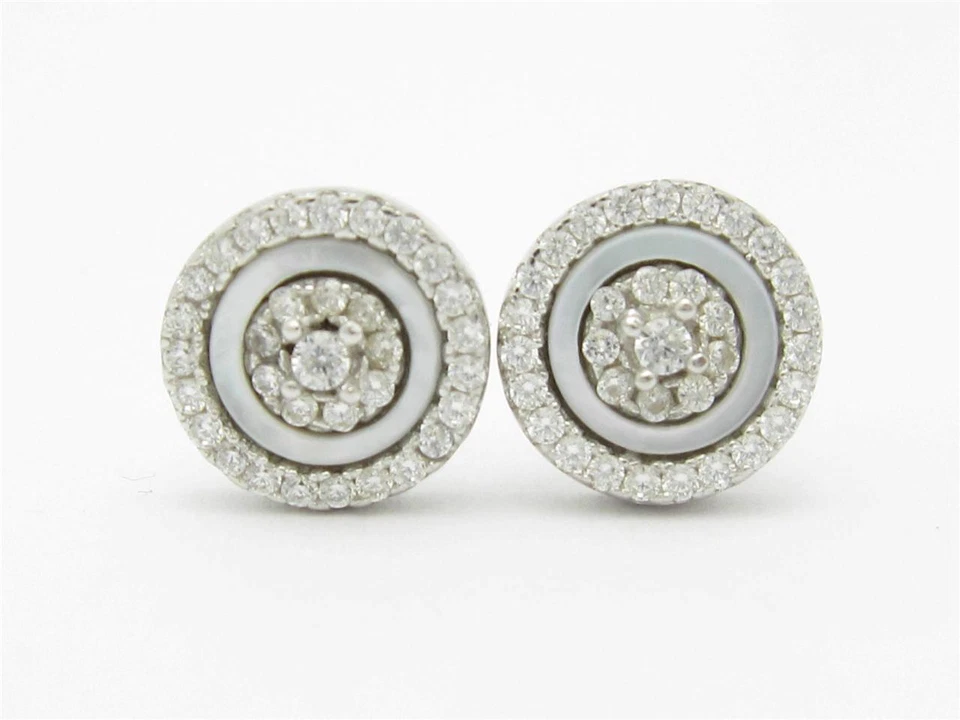 Conjunto de brinco de platina prata esterlina diamante pavê safira branca halo pérola - Imagem 1 de 1