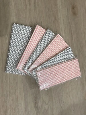 Lot Of 150 Paper Straws Pink/grey With White Check - Image 1 of 3