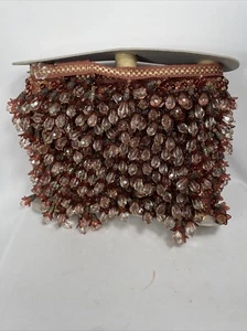 25 Yards 26” Crystal looking  Beaded Fringe Trim Red Gold Ornate 3” - Picture 1 of 7